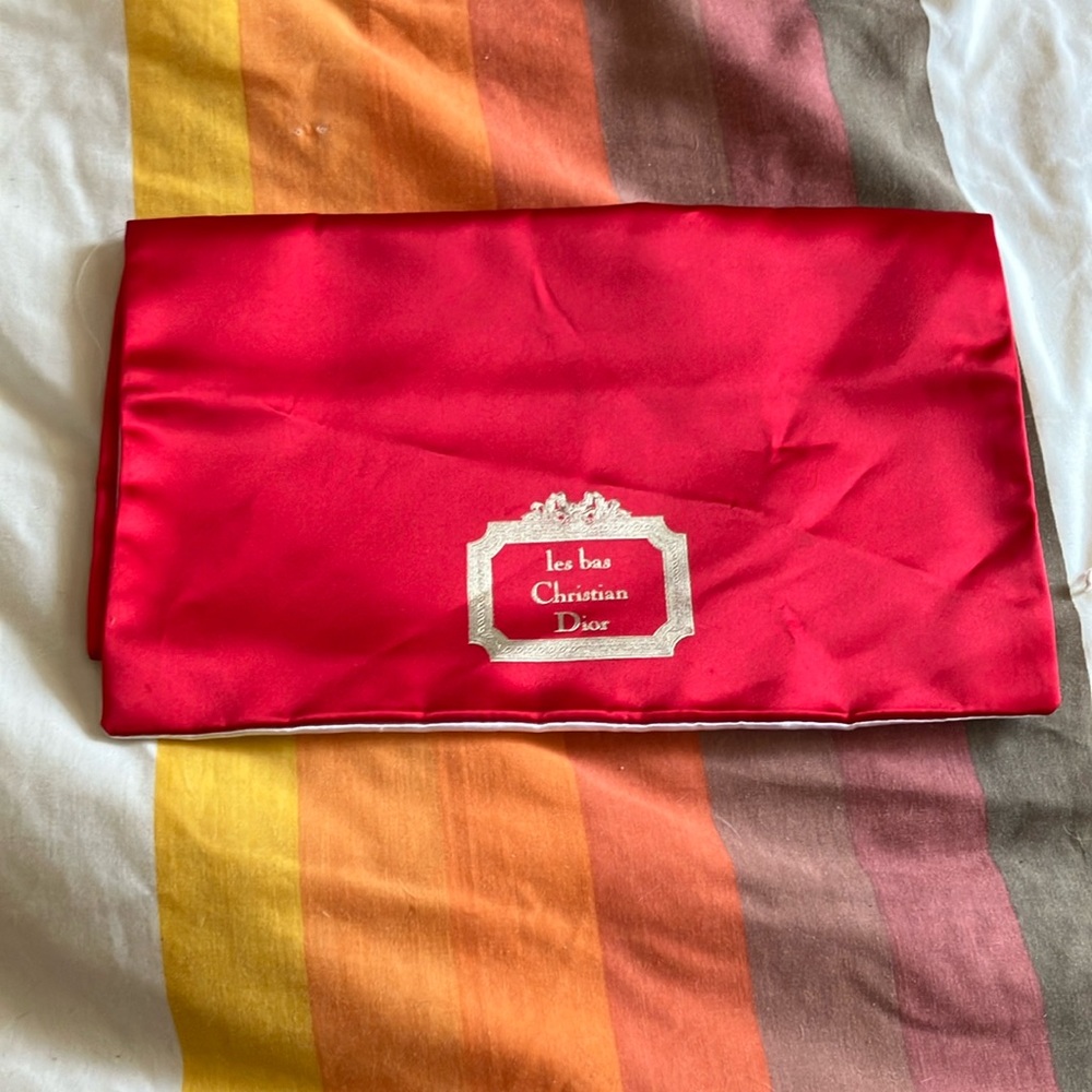 Dior Red Satin Pouch with Silver Embroidery